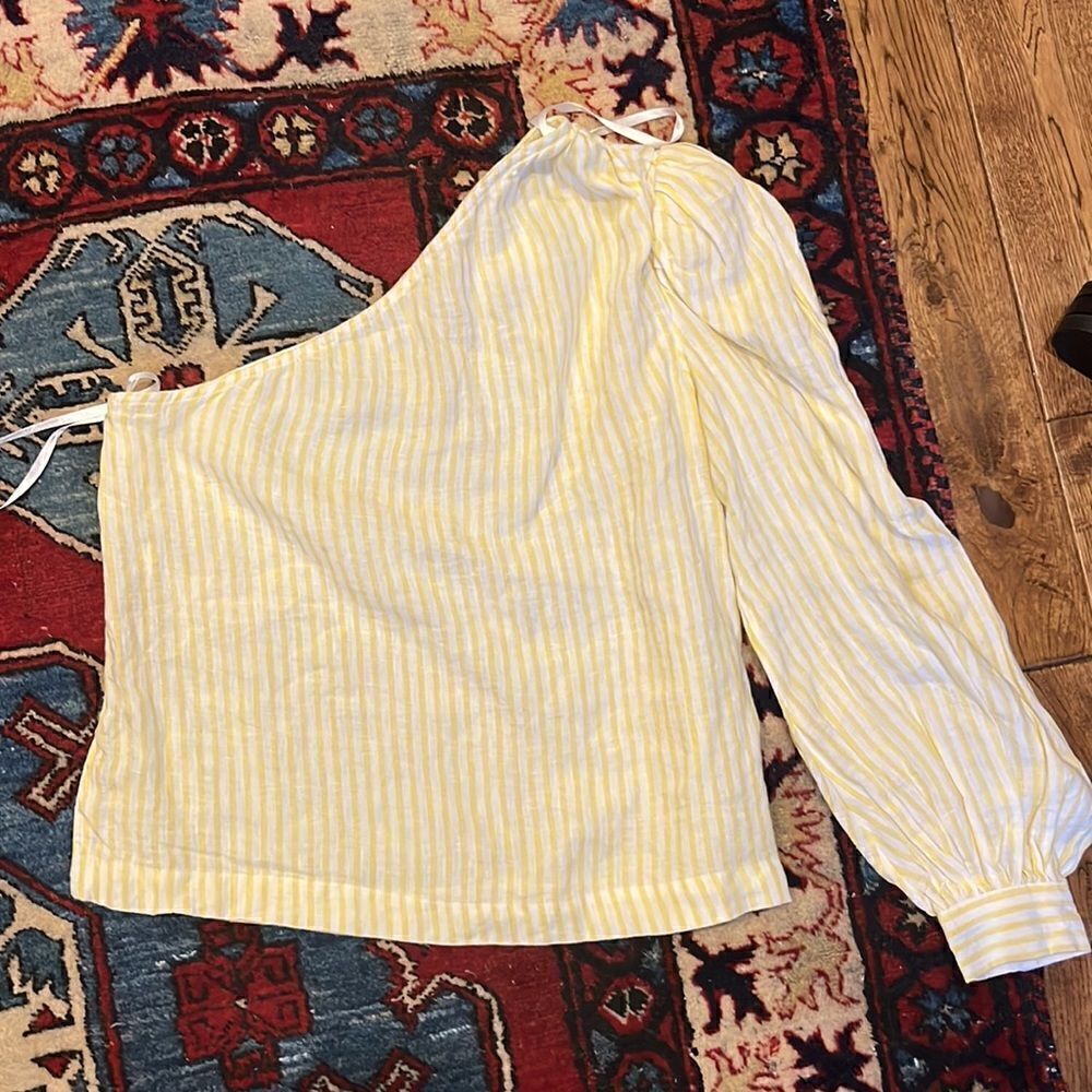 Frame Striped One-Shoulder Linen Top - Picture 3 of 8